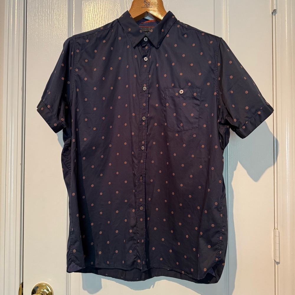 Ted Baker London Dark Blue Shirt with Micro Flower Pattern - 6/XL